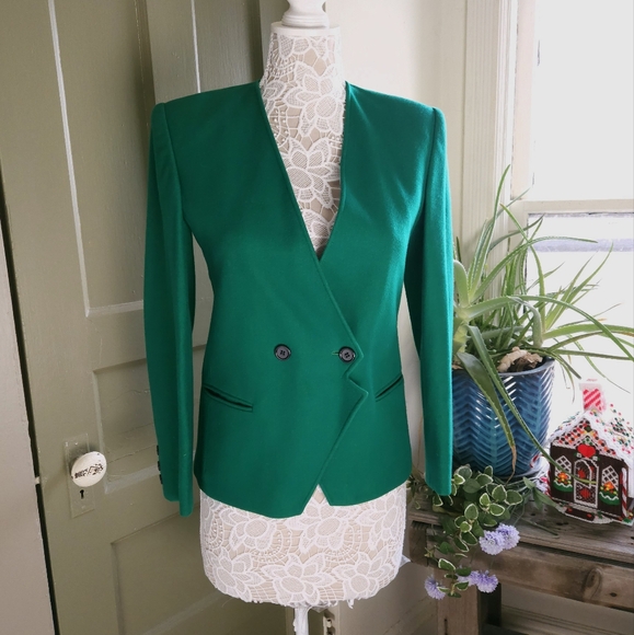 Vintage Peabody House Kelly Green Wool Blazer Suit Jacket Women's Size 5/6 - Picture 1 of 14